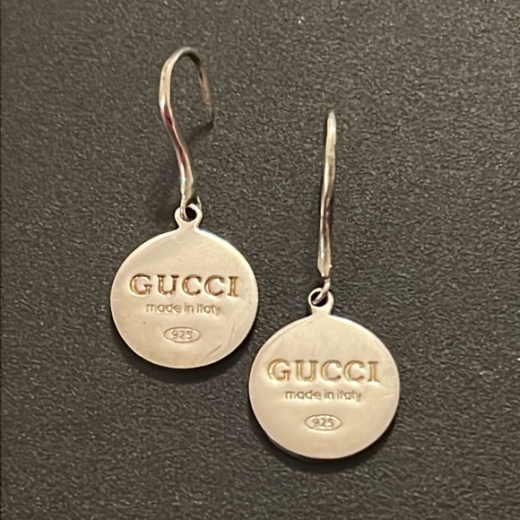 Gucci Sterling Silver Logo Medallion Disc Drop Hook Earrings - Picture 3 of 14